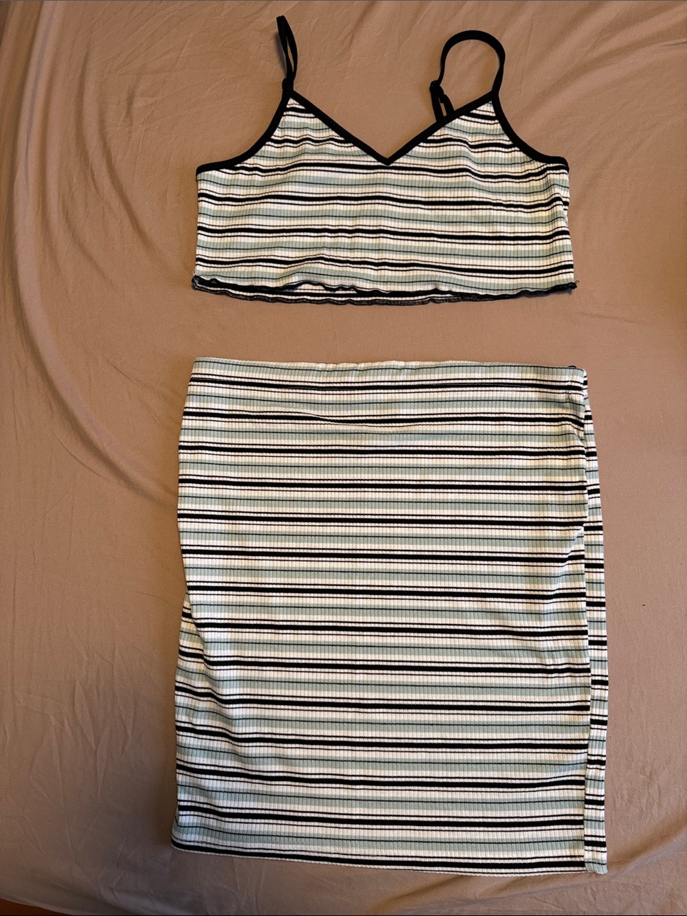 SHEIN Black White Sage Striped Ribbed Top